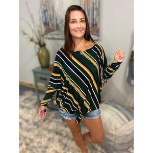 ❤️‍🔥Striped Boatneck Dolman Sleeve Self Tie Multi 1019